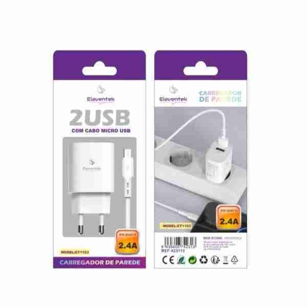 2.4A carregador micro cabo dual usb