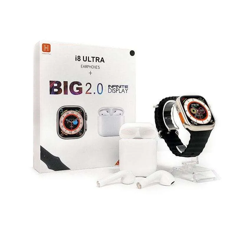 Smart Watch Ultra com 2 Pulseiras + Earpods Bluetooth Sem Fio